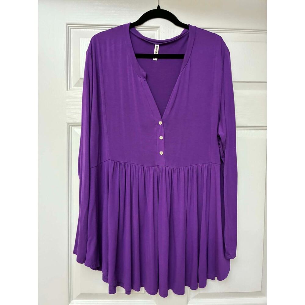 Allegrace Purple Tunic Top 3X Long Sleeve Babydoll Peplum Stretch‎ Blouse Plus